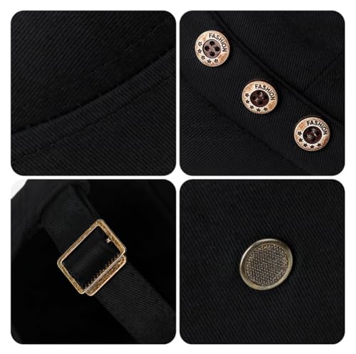 Initlove Cadet Army Cap Military Unisex Flat Top Hat for Men Women - color: 3 Button Black