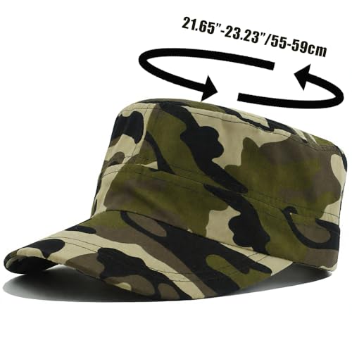 Unisex Cadet Army Cap Military Adjustable Flat Top Hat for Men Women - color: Camo Khaki