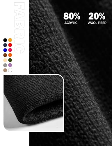Beanie Hats for Men Women Knit Winter Hat, Warm Skull Stocking Cap, Striped Snow Hat Heated Cuffed Beanie - color: 2p-black+black