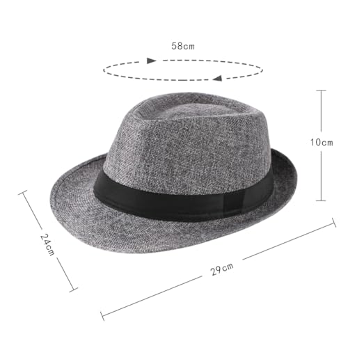 Sun Fedoras Hats for Men Women Trilby Panama Jazz Beach Hat Summer UPF50+ Vintage Short Brim Anti-UV Cap with Band - color: Dark Grey