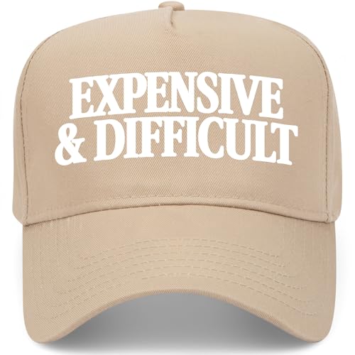 Expensive & Difficult Serif Vintage Trucker Hat | Funny Premium Snapback Baseball Hat for Men & Women - color: Khaki