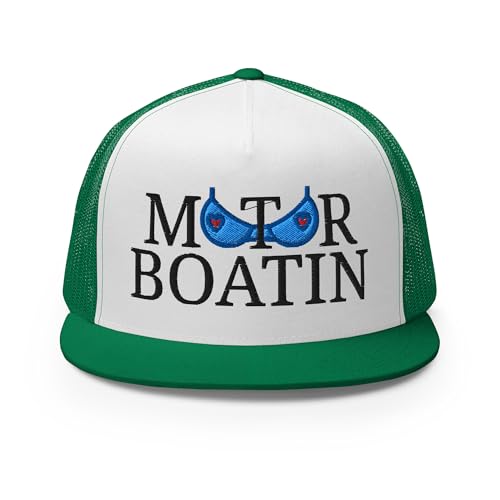 NX Motor Boatin Embroidered Flat Bill Trucker Hat High Crown Snapback Cap - color: Kelly/ White/ Kelly