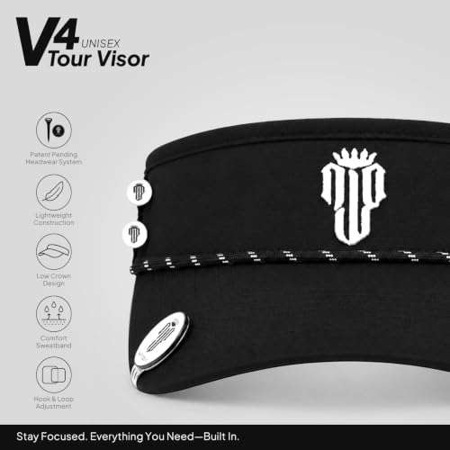 Visor Hat for Men and Women with Tee Holder & Magnetic Ball Marker - color: Low Crown: Black