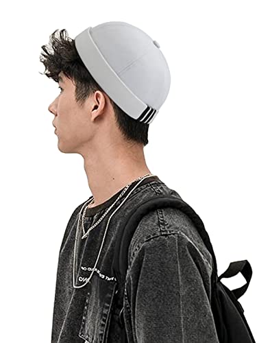 Dome Brimless Docker Cap Sailor Beanie Cap Visorless Hat for Men & Women - color: White