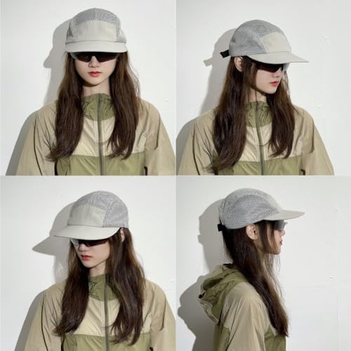 FASHIXD Mesh 5 Panel Runner Hat for Men Flat Brim Quick Dry Running Hat - color: Light Gray