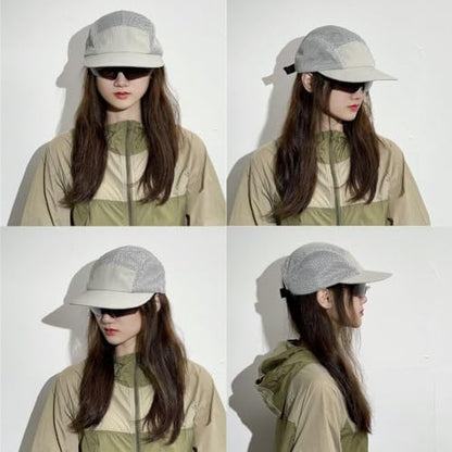 FASHIXD Mesh 5 Panel Runner Hat for Men Flat Brim Quick Dry Running Hat - color: Light Gray