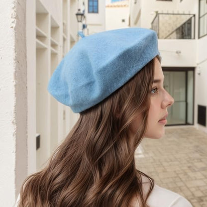 Women's Wool Beret: 70% Wool French Hat for Daily, Lightweight & Chic Berets for Women - color: Sky Blue
