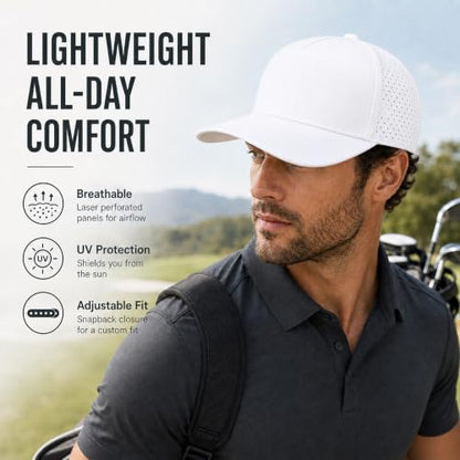 Quick Dry Baseball Cap Waterproof Snapback Trucker Golf Hat for Men Women - color: Black + White