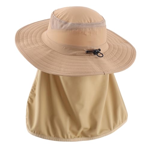 Home Prefer UPF 50+ Sun Hat with Neck Flap Toddler Boys Girls Wide Brim Bucket Hat Quick Dry Kids Safari Beach Adventure Hat - color: Khaki, size: 2-4T