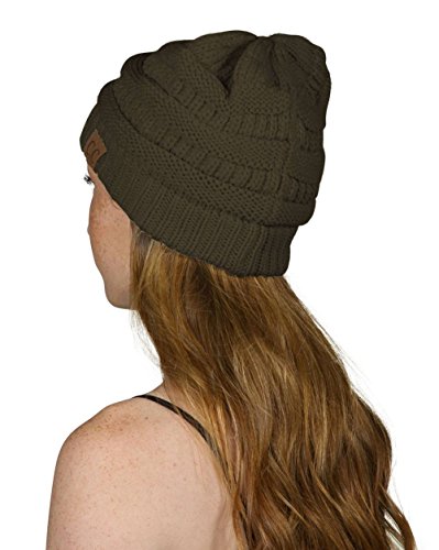 C.C Trendy Warm Chunky Soft Stretch Cable Knit Beanie Skully - color: Dark Olive