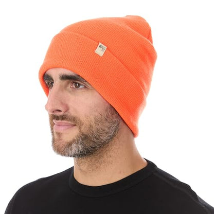 100% Merino Wool - Midweight Everyday Knit Cuff Beanie - Warm Winter Hat - color: Blaze Orange