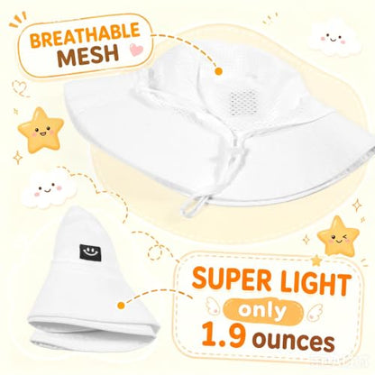 Kids Sun Hat Smile Face Bucket Hat Toddler Hat Wide Brim Adjustable Strap - color: White+blue, size: 3-8T