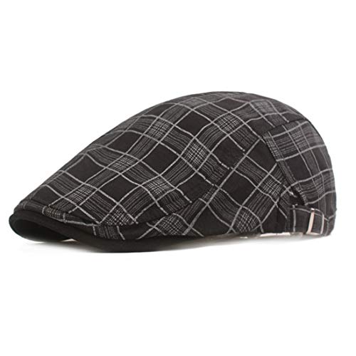 Men's Plaid Striped Newsboy Ivy Flat Driving Golf Cap - color: 1975 Black+white