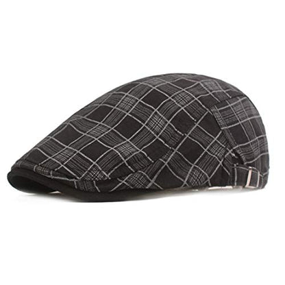 Men's Plaid Striped Newsboy Ivy Flat Driving Golf Cap - color: 1975 Black+red