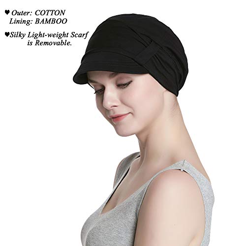 Alnorm Breathable Cotton Hat and Scarf Set Chemo Headwear for Women - color: Black Rose