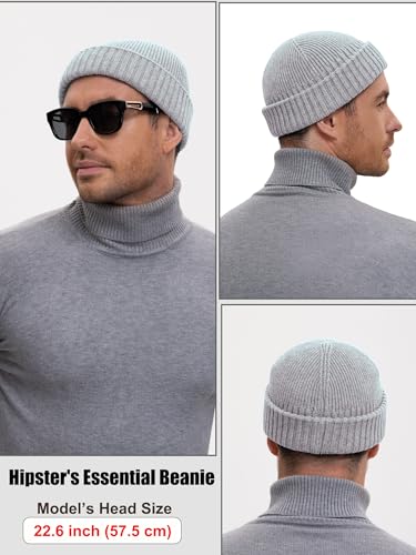 Wool Short Fisherman Beanie for Men Women Double Cuffed Skull Caps - color: 1pcs-flower Grey