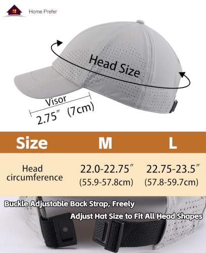 Home Prefer Mens Womens UPF50+ Sun Hat Athletic Adjustable Baseball Cap Quick Dry UV Protection Workout Running Golf Hat - color: Light Grey, size: Large