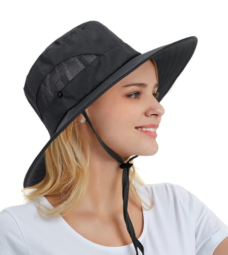 Sun Hat for Women Summer UV Protection Beach Hat with Ponytail Hole - color: Black(no Ponytail Hole)