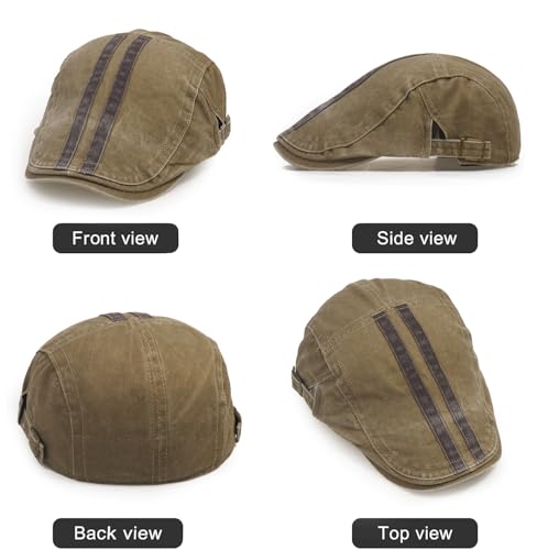 Initlove Mens Newsboy Cap Washed Beret Ivy Hat Flat Hats for Cabbie Driving - color: B Khaki
