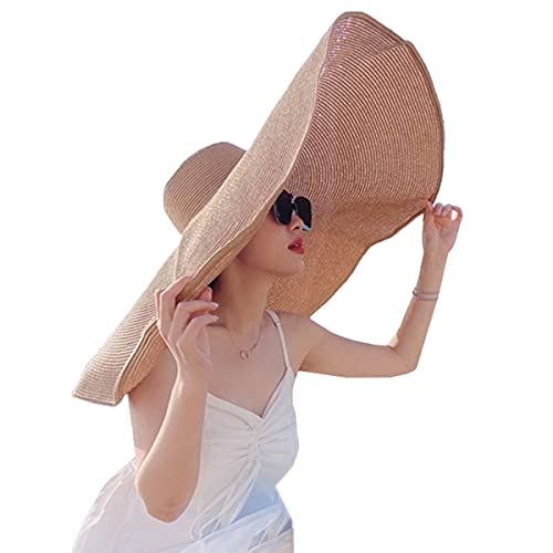 Oversized Beach Sun Hat for Women Foldable Large Wide Brim Hats Packable Roll up Floppy Cap Summer UV Protection Hat - color: Khaki