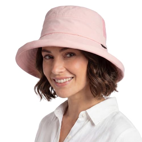TOP-EX UVCoolix™ Women's Cooling Bucket Sun Hat with Ponytail Hole Wide Brim UPF 50 Packable Summer Travel Outdoor - color: Pink, size: Medium