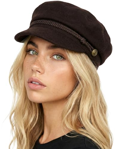 Funky Junque Greek Fisherman Newsboy Cap, Cotton Captains Bakerboy Hat - color: Wool - Brown