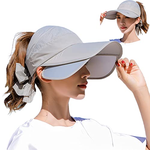 Peicees Wide Brim Visor Hat for Women Golf Visor Cap Sun Protection Hat for Beach Garden Tennis Running Sunshade Hat - color: Gray