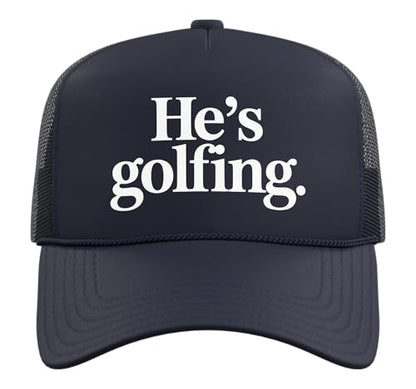 He's Golfing Trucker Hat with Adjustable Mesh Back - color: Navy Blue