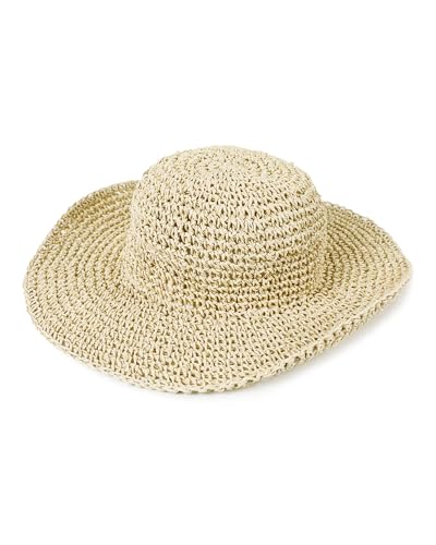 Bsubseach Womens Foldable Beach Hat Packable Straw Sun Hat Wide Brim Floppy Hat for Outdoor Travel - color: Beige