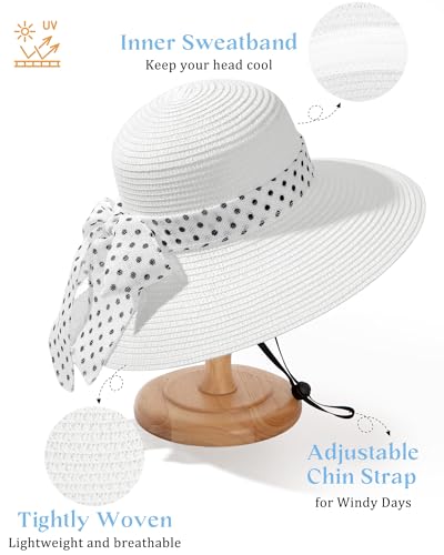 Sun Beach Straw Hats for Women, Summer Wide Brim Hat - color: Light Off-white, size: X-Large