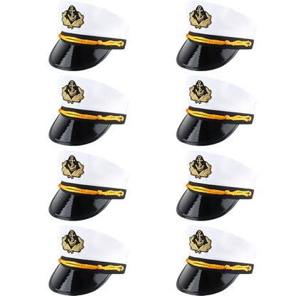 8 Pieces Captain Hats Adjustable White Sailors Navy Marine Admiral Caps for Yacht Theme Party Costume Accessory - color: Style 11