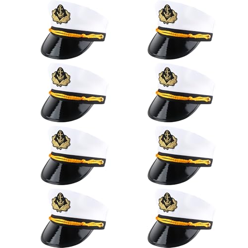 8 Pieces Captain Hats Adjustable White Sailors Navy Marine Admiral Caps for Yacht Theme Party Costume Accessory - color: Style 11