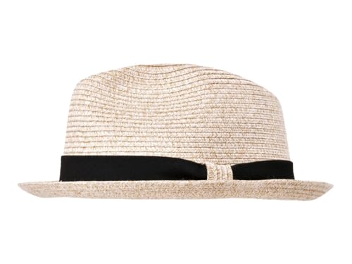 Bigalli Street Style Straw-Style Fedora Hat, Lightweight Short Brim Packable UV SPF 80 Summer Hat Poly Braid - color: Cream, size: Medium