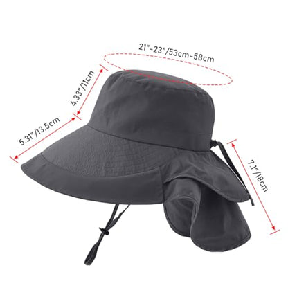 Womens Sun Hat UPF 50+ Wide Brim and Ponytail Hole, Hiking Safari Hat with Neck Flap… - color: Dark Grey+dark Grey