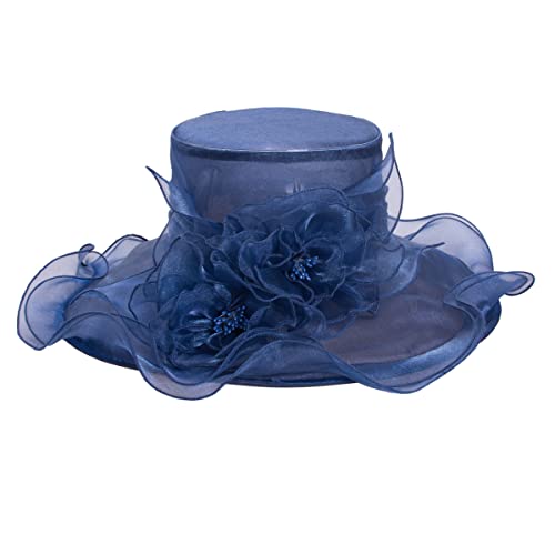 Lawliet Womens Dressy Wide Brim Church Wedding Occasion Sun Hat A613 - color: Navy Blue