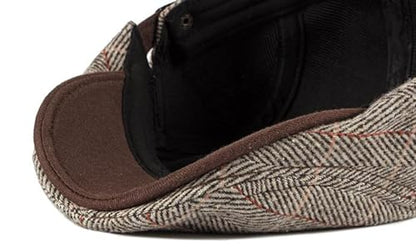 Newsboy Hat for Men Flat Cap Adjustable Tweed Ivy Gatsby Cabbie Hat - color: Plaid-khaki