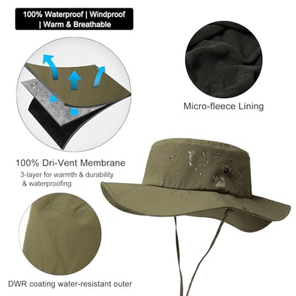 Oversized XL XXL Waterproof Winter Bucket Fleece Lined Rain Hat Cold Weather Hiking Fishing Outdoor 57-65CM - color: Green, size: XX-Large