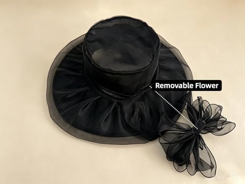 Haojing Women's Organza Church British Fascinator Bridal Tea Party Wedding Hat Summer Ruffles Cap - color: H5-black Line