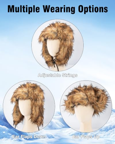 Peicees Faux Fur Russian Hat, Soft Ushanka Warm Winter Trapper Hat with Earmuffs for Men and Women - color: Mink Brown