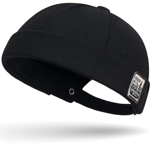 DIYDECAL Brimless Docker Cap,Skullcap Beanie, Retro Sailor Hat for Mens Womens - color: Black