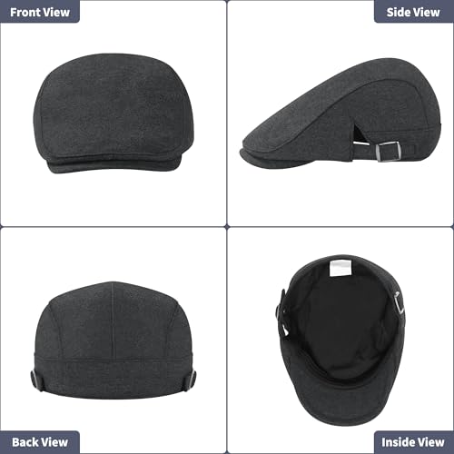 Newsboy Hat Cotton Adjustable Flat Caps Ivy Irish Gatsby Cap Cabbie Golf Hunting Hats for Men - color: Dark Grey