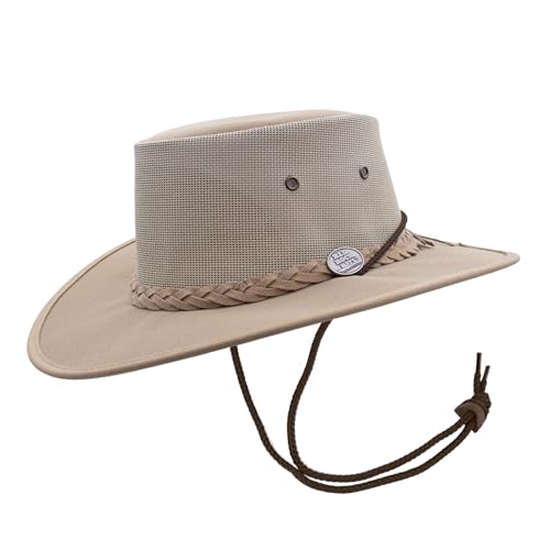 1048 Canvas Cooler - Australian Drover Sun Hat - Durable Canvas, Airflow Mesh, Lightweight, Wide Brim - color: Beige, size: Medium