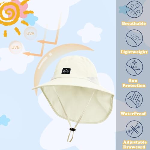 ZOORON Kids Sun Hat with Neck Flap UPF 50+ Beach Hats for Baby Boys Girls - color: Purebeige