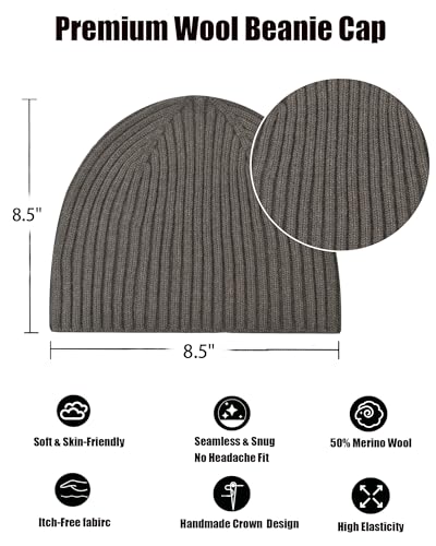 Wool Knit Beanie Hats for Men Women,Cuffless Winter Skull Caps - color: 1-light Coffee