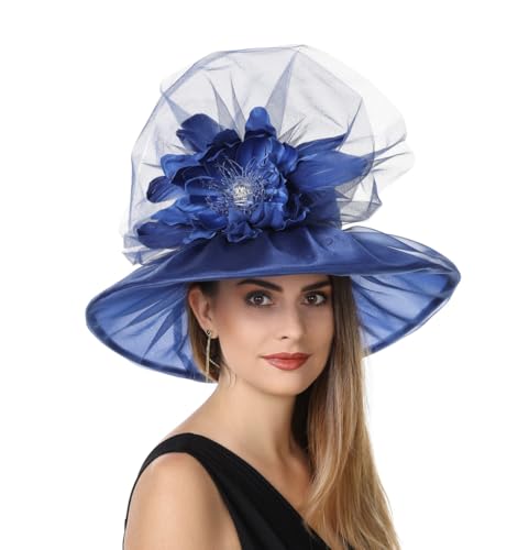 SAFERIN Women's Organza Church Fascinator Bridal Tea Party Wedding Hat - color: Gz-navy