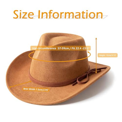 Suede Cowboy Hat for Women & Men Classic Western Hats - color: Khaki