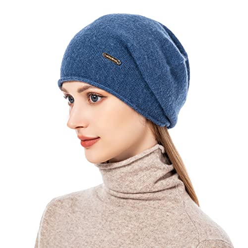 Knit Slouchy Beanie Hats for Women Cashmere Ski Cap Knitted Wool Soft Warm Winter Hat - color: A12-dark Blue