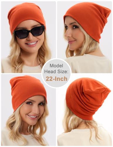 100% Cotton Thin Beanie Hat Women Men Soft Slouchy Chemo Skull Cap - color: 1pc Orange