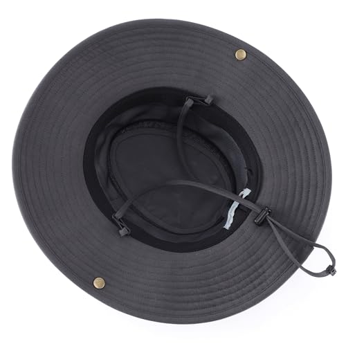 Home Prefer UPF 50+ Wide Brim Sun Hat Mesh Crown Foldable Cotton Bucket Cowboy Hat for Men Safari Golf Fishing Beach Garden - color: Dark Grey, size: Medium