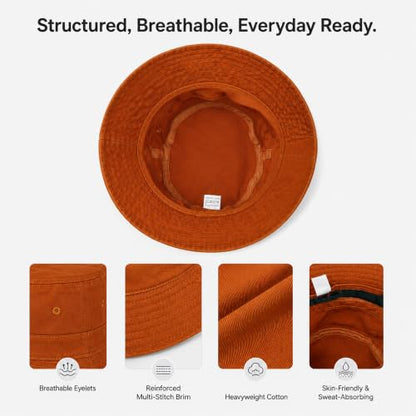 Cotton Bucket Hat Packable Beach Sun Hat for Women Men - color: Sunsetred